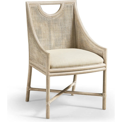 Fjord Dining Chair by Jonathan Charles in white washed cerused oak. Made from oak solids, cane, rope, foam, fabric in a transitional style.