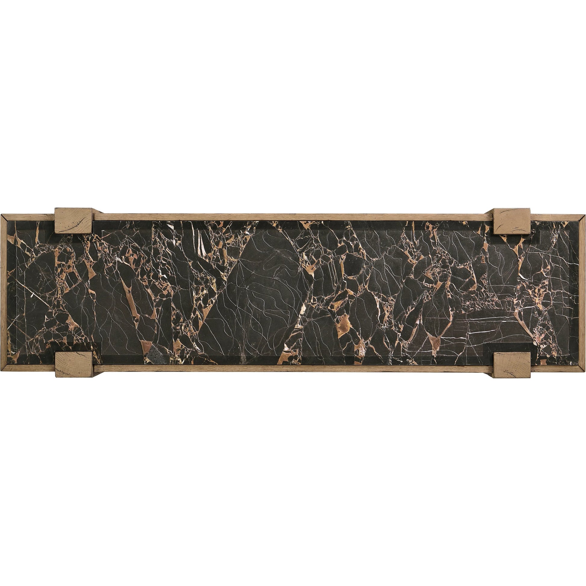 Echo Canyon Marble Console by Jonathan Charles in faded oak. Made from oak veneer in a cottage & farmhouse style.