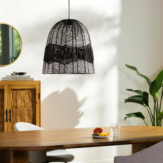 Vega - 32444 by Livabliss in fixture: black, shade: black, cord: black and painted. Made from shade (outside): rattan, fixture: rattan, canopy: metal in a cottage & farmhouse style.