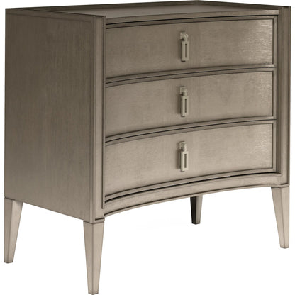 Cove Nightstand by A.R.T. Furniture in grey and mica. Made from rubberwood solids, primavera veneers, metal in a traditional style.