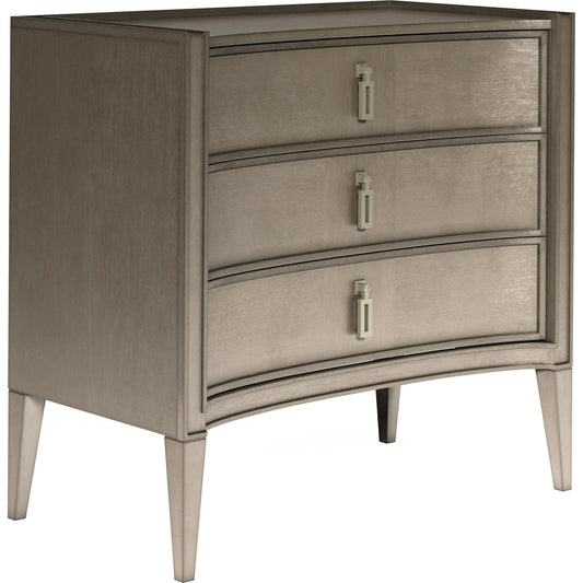 Cove Nightstand by A.R.T. Furniture in grey and mica. Made from rubberwood solids, primavera veneers, metal in a unique style.