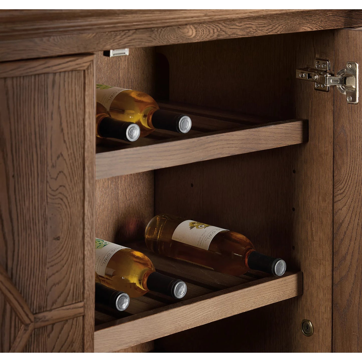 012 SI-2458441 | Closeup | Driftwood Entertainment Credenza by Hooker Furniture. Made from unique in a transitional style.