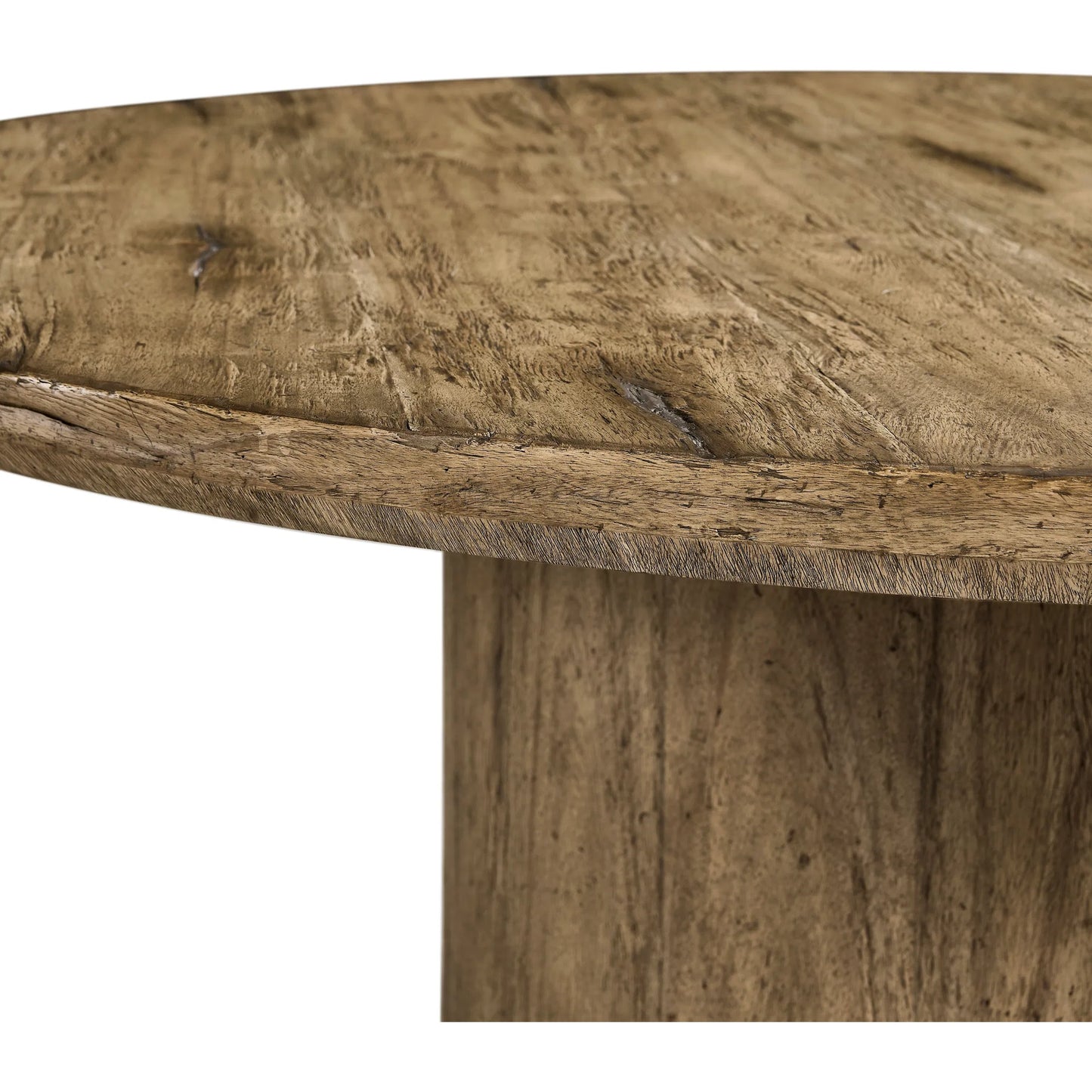 005 SI-2462570 | Closeup | 60" Stone Ridge Round Dining Table by Jonathan Charles in tully light acacia. Made from acacia in a transitional style.