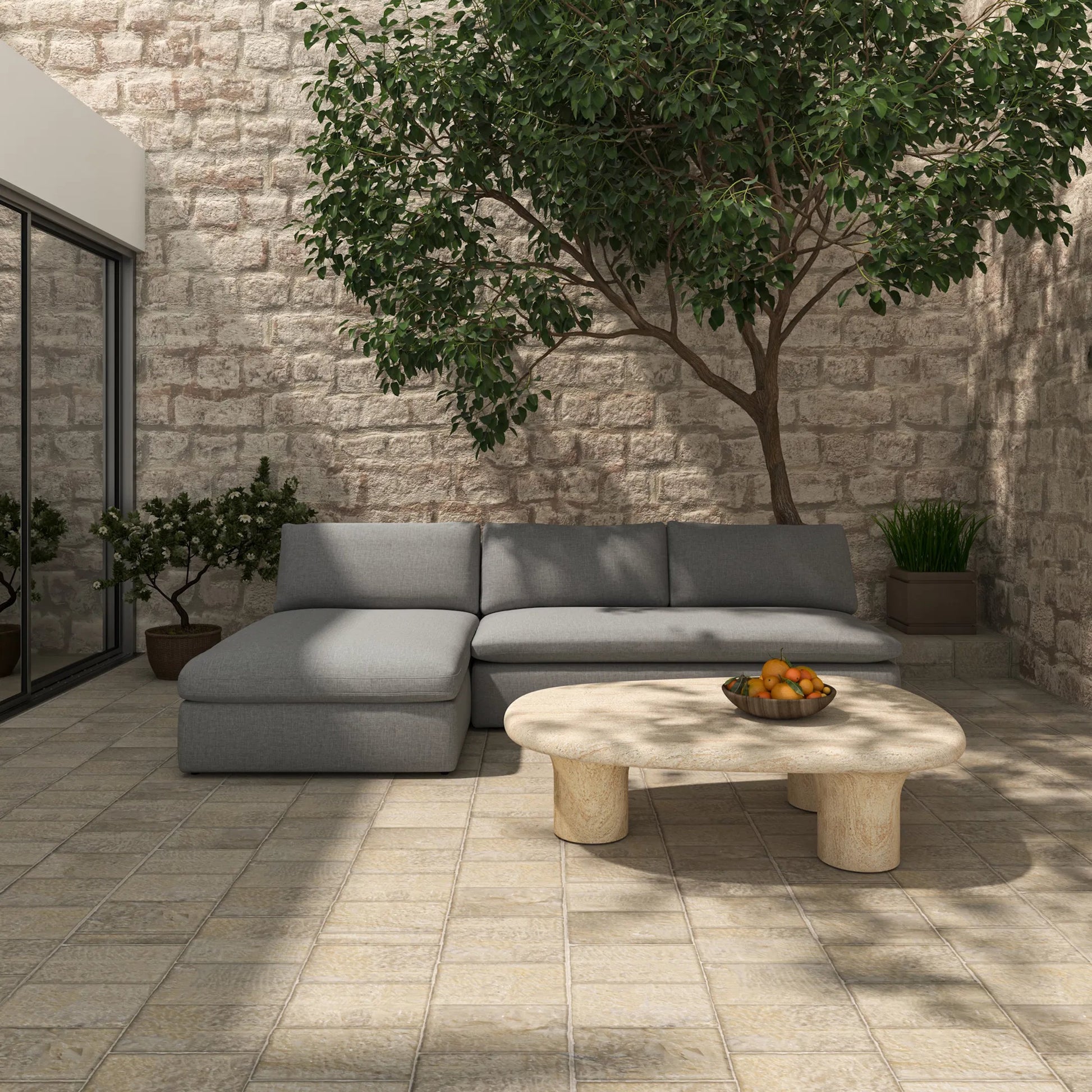 Warby Outdoor Coffee Table by Moe's Home Collection in beige. Made from cement, fiberglass in a transitional style.