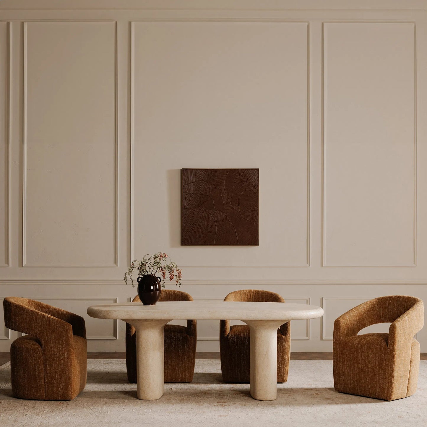 004 SI-2368423 | Lifestyle | Warby Outdoor Dining Table by Moe's Home Collection in beige. Made from cement, fiberglass in a transitional style.