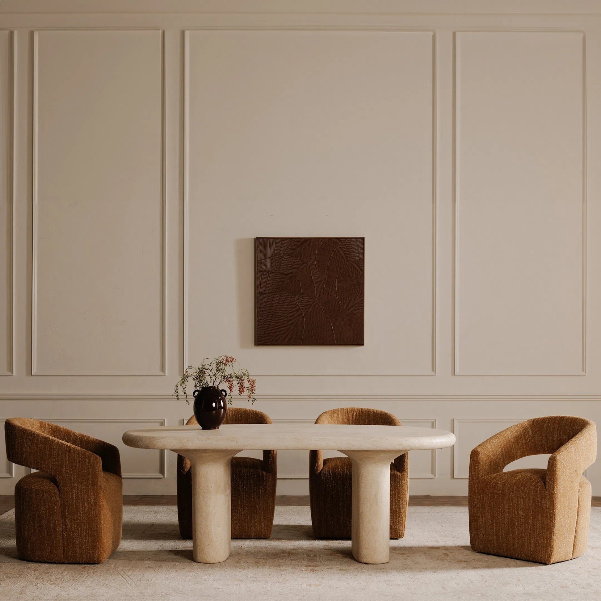 Warby Outdoor Dining Table by Moe's Home Collection in beige. Made from cement, fiberglass in a transitional style.