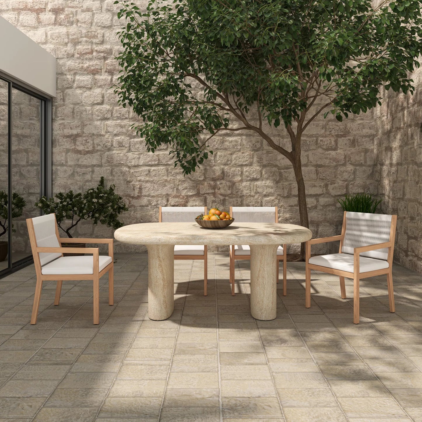 005 SI-2368423 | Lifestyle | Warby Outdoor Dining Table by Moe's Home Collection in beige. Made from cement, fiberglass in a transitional style.