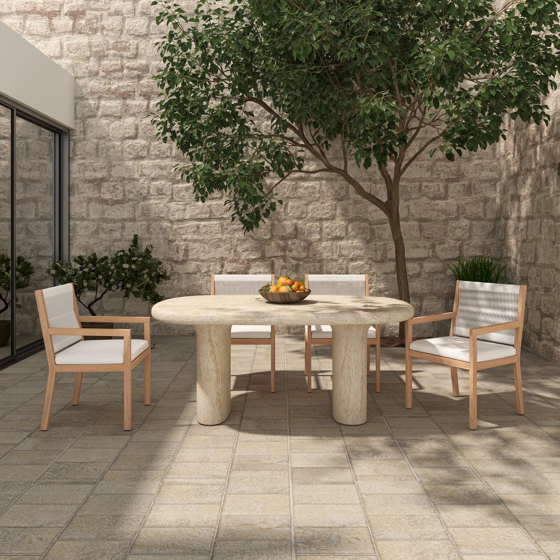 Warby Outdoor Dining Table by Moe's Home Collection in beige. Made from cement, fiberglass in a transitional style.