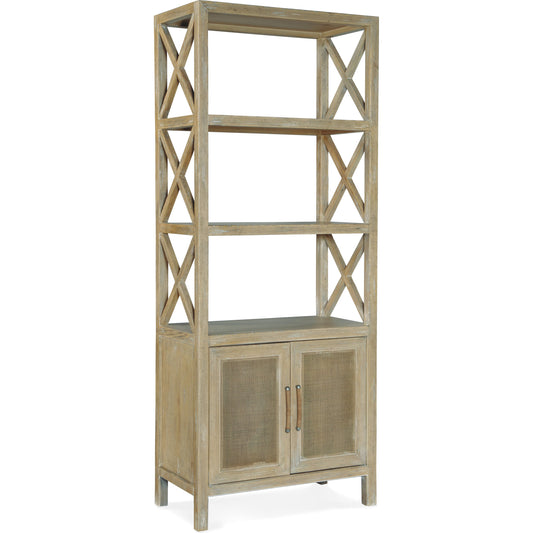 Surfrider Entertainment Pier by Hooker Furniture in driftwood. Made from pecan veneers, rattan in a coastal style.