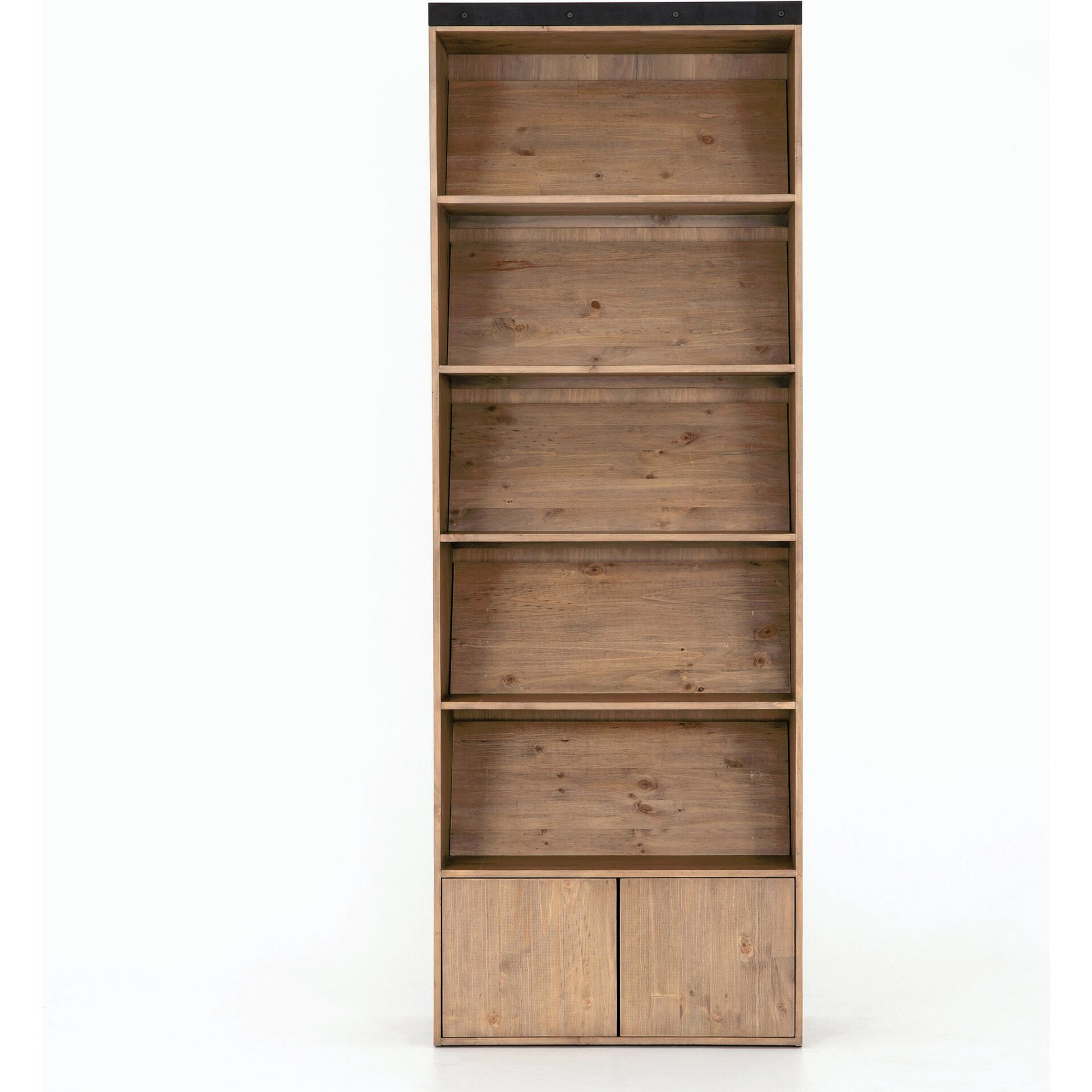 Bane Bookshelf by Four Hands in smoked pine, black iron. Made from solid pine, iron in a modern style.