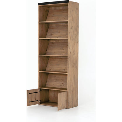 Bane Bookshelf by Four Hands in smoked pine, black iron. Made from solid pine, iron in a modern style.