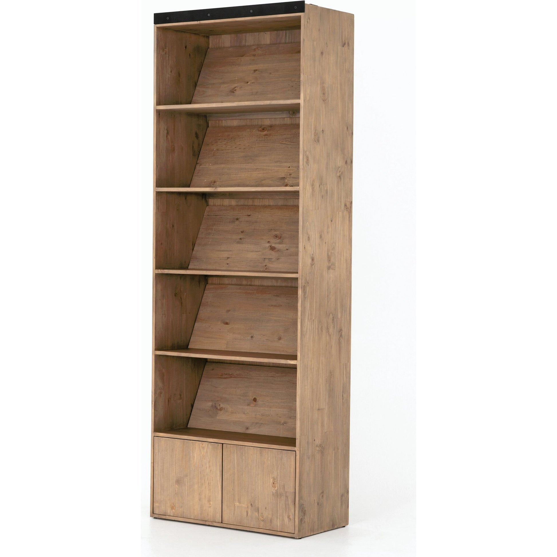 Bane Bookshelf by Four Hands in smoked pine, black iron. Made from solid pine, iron in a modern style.