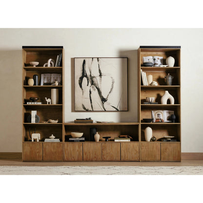 Bane Bookshelf by Four Hands in smoked pine, black iron. Made from solid pine, iron in a modern style.