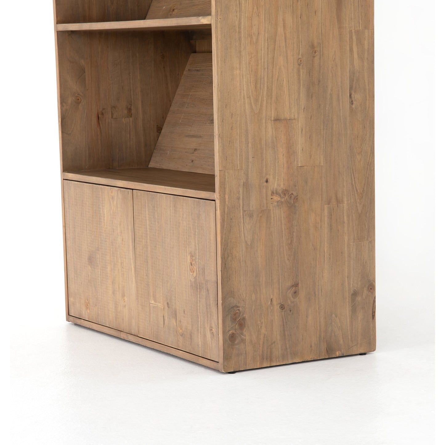 006 SI-1714355 | Closeup | Bane Bookshelf by Four Hands in smoked pine, black iron. Made from solid pine, iron in a modern style.