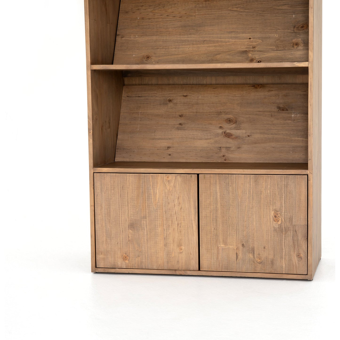012 SI-1714355 | Closeup | Bane Bookshelf by Four Hands in smoked pine, black iron. Made from solid pine, iron in a modern style.