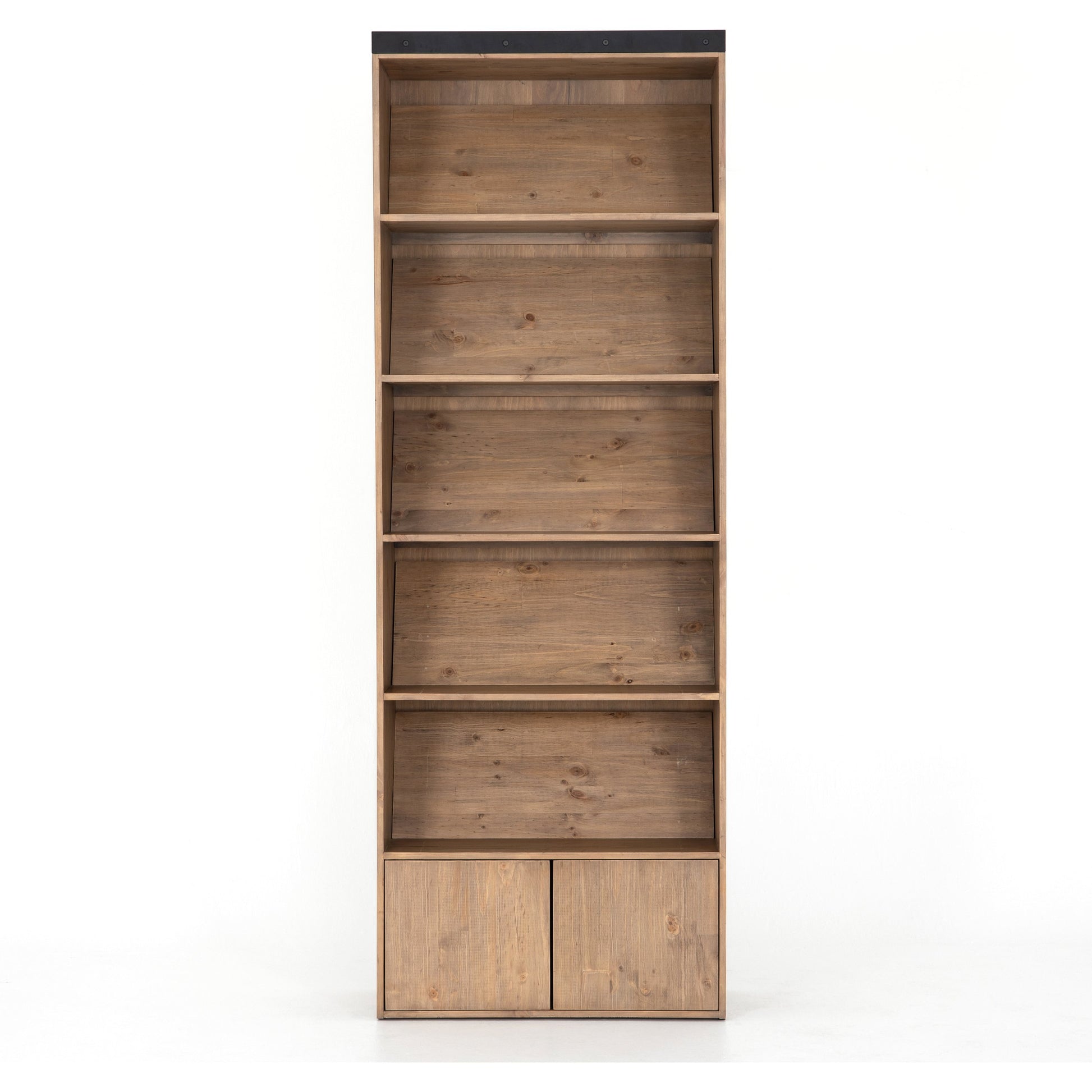 Bane Bookshelf by Four Hands in smoked pine, black iron. Made from solid pine, iron in a modern style.