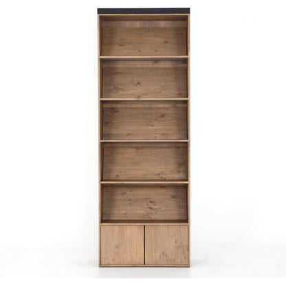 Bane Bookshelf by Four Hands in smoked pine, black iron. Made from solid pine, iron in a modern style.