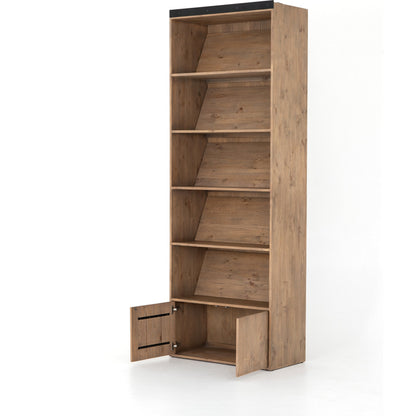 Bane Bookshelf by Four Hands in smoked pine, black iron. Made from solid pine, iron in a modern style.