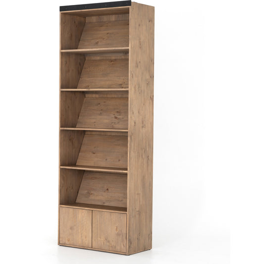 Bane Bookshelf by Four Hands in smoked pine, black iron. Made from solid pine, iron in a modern style.