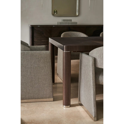 Mirror Image Dining Table by Caracole in silver and otter, walrus, polished silver. Made from asian hardwood, dyed eucalyptus, dyed tupelo in a traditional style.