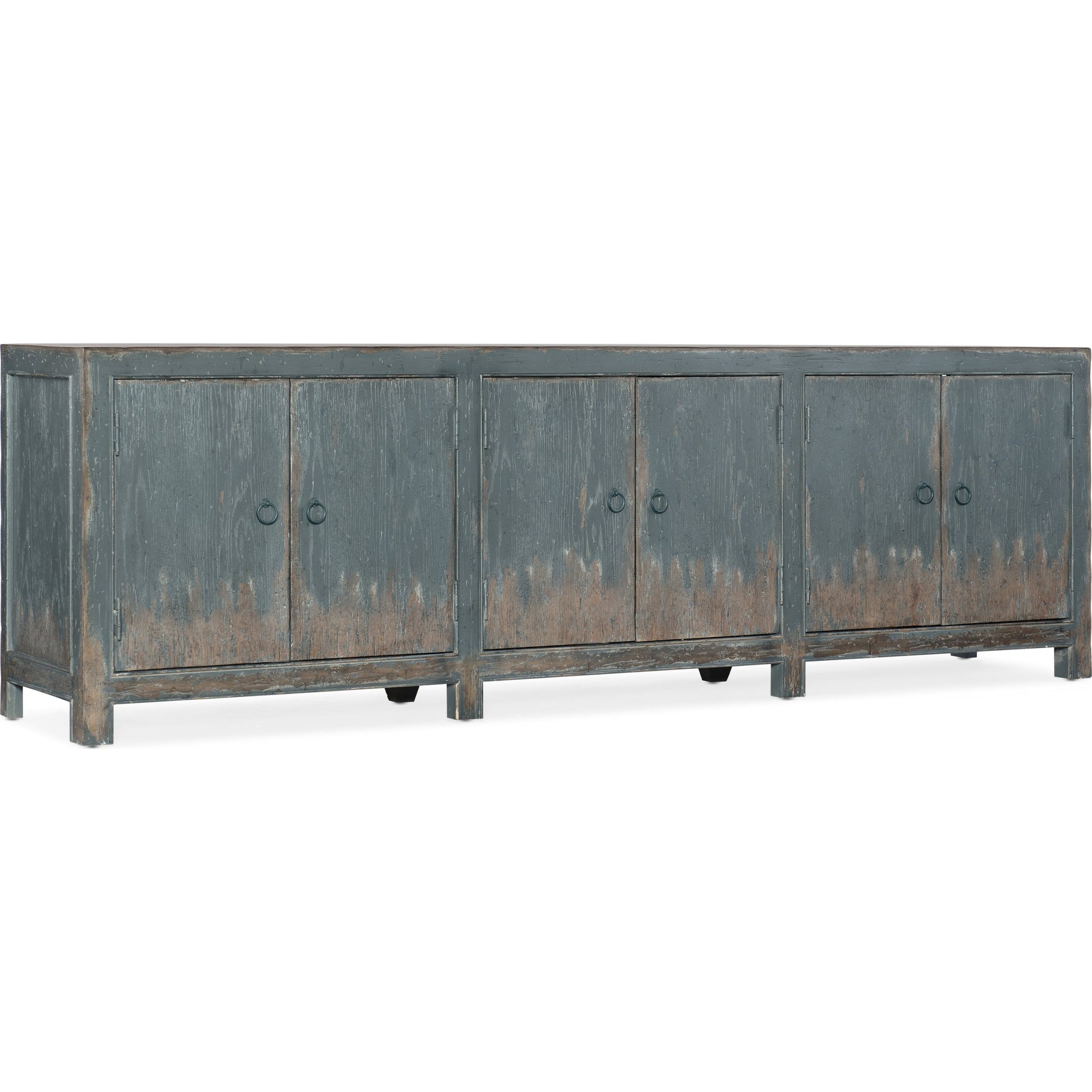 Salvator Media Console by Hooker Furniture in antique blue. Made from maple veneers in a eclectic & global style.