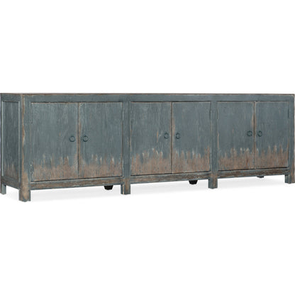 Salvator Media Console by Hooker Furniture in antique blue. Made from maple veneers in a eclectic & global style.