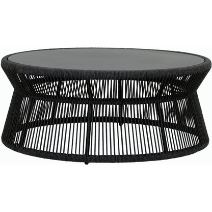 Milano Outdoor 40" Round Coffee Table by Sunset West in slate. Made from olefin rope in a coastal style.