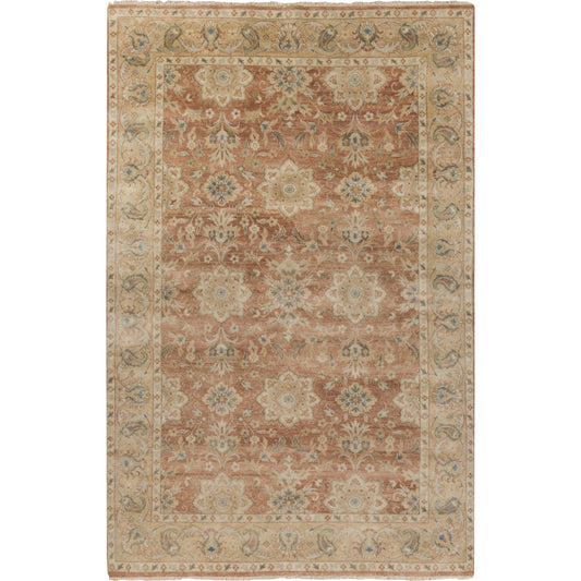 Victoria Rug - 12418 by Surya in mustard, peach, pale pink, beige, tan, blue. Made from 100% new zealand wool in a unique style.