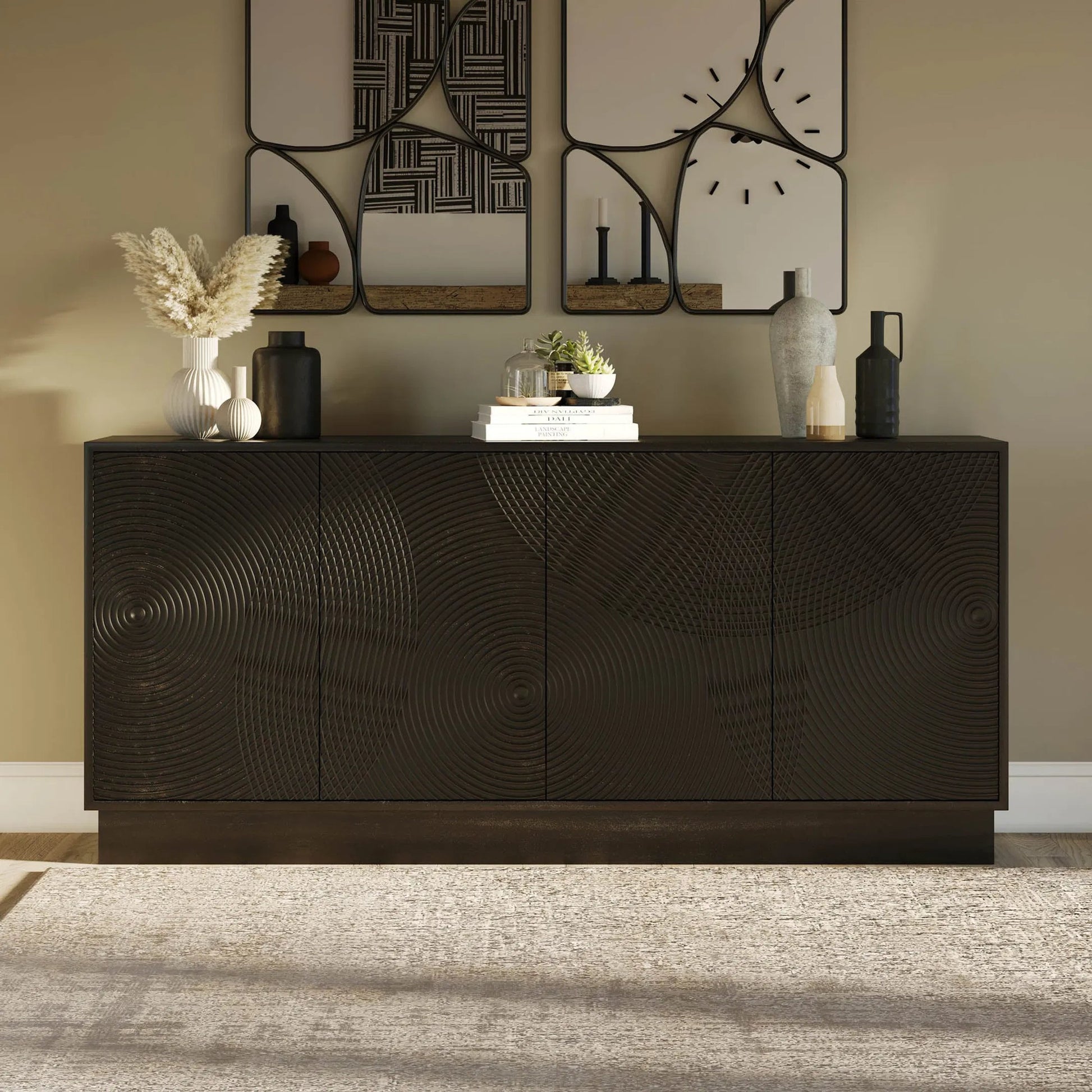 Spiral Sideboard by LH Imports in black. Made from mango hardwood, mdf in a modern style.