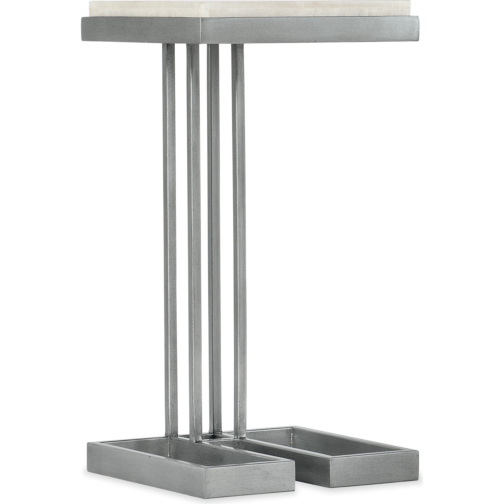 Melange Marin Drink Table by Hooker Furniture in silver. Made from tumbles white onyx with carbon steel metal in a transitional style.