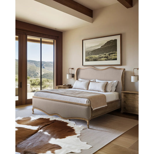 Echo Canyon Upholstered Bed by Jonathan Charles in faded oak. Made from oak in a traditional style.