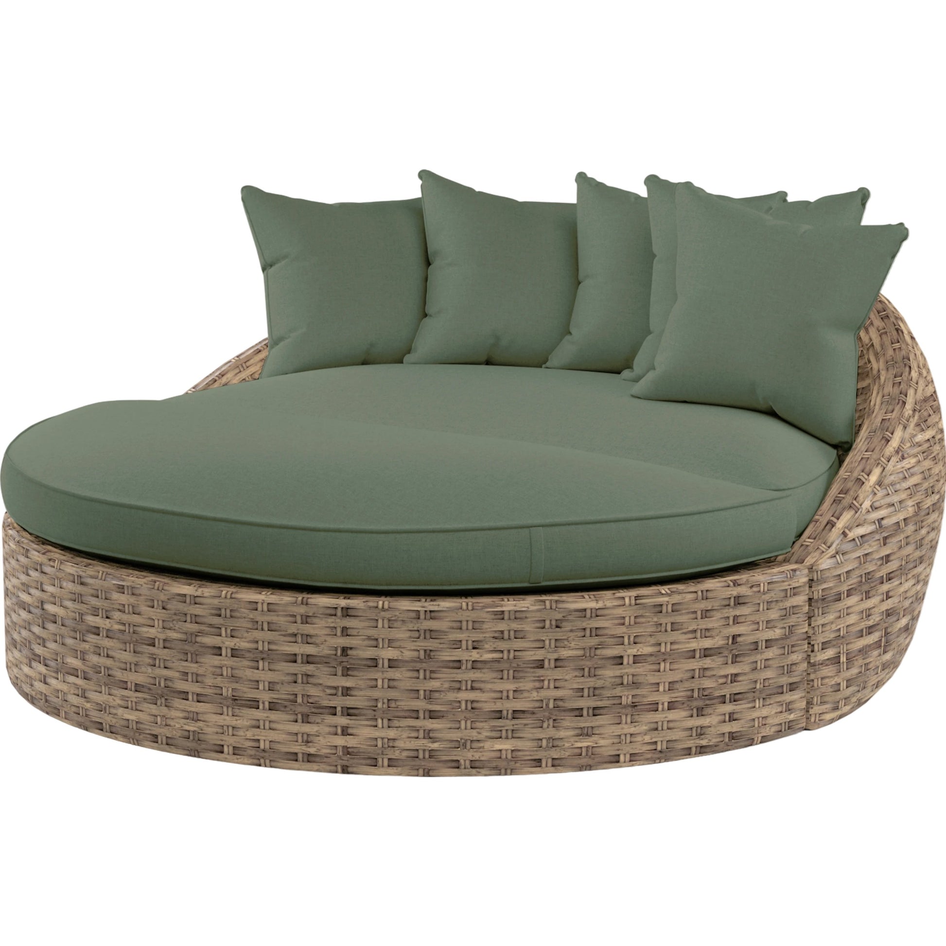 Havana Outdoor Round Daybed by Sunset West in tobacco. Made from resin wicker in a modern style.