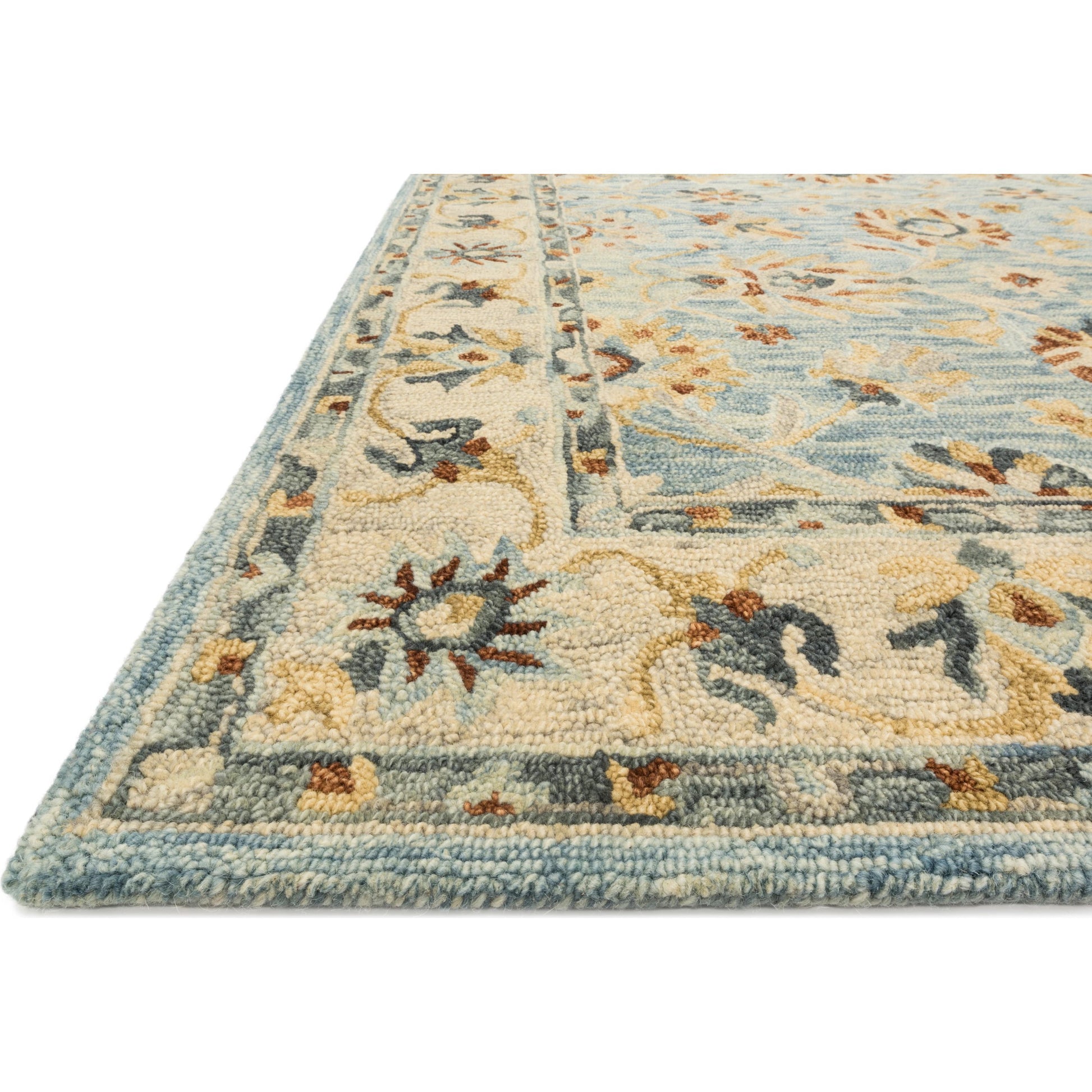 Victoria VK-18 Rug by Loloi in light blue, natural. Made from 100% wool in a traditional style.