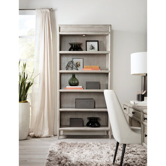 Burnham Bookcase by Hooker Furniture in grey mink. Made from alder veneers with knots in a cottage & farmhouse style.