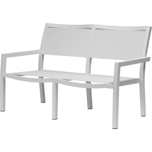 Naples Outdoor Sling Loveseat by Sunset West in white. Made from aluminum in a modern style.