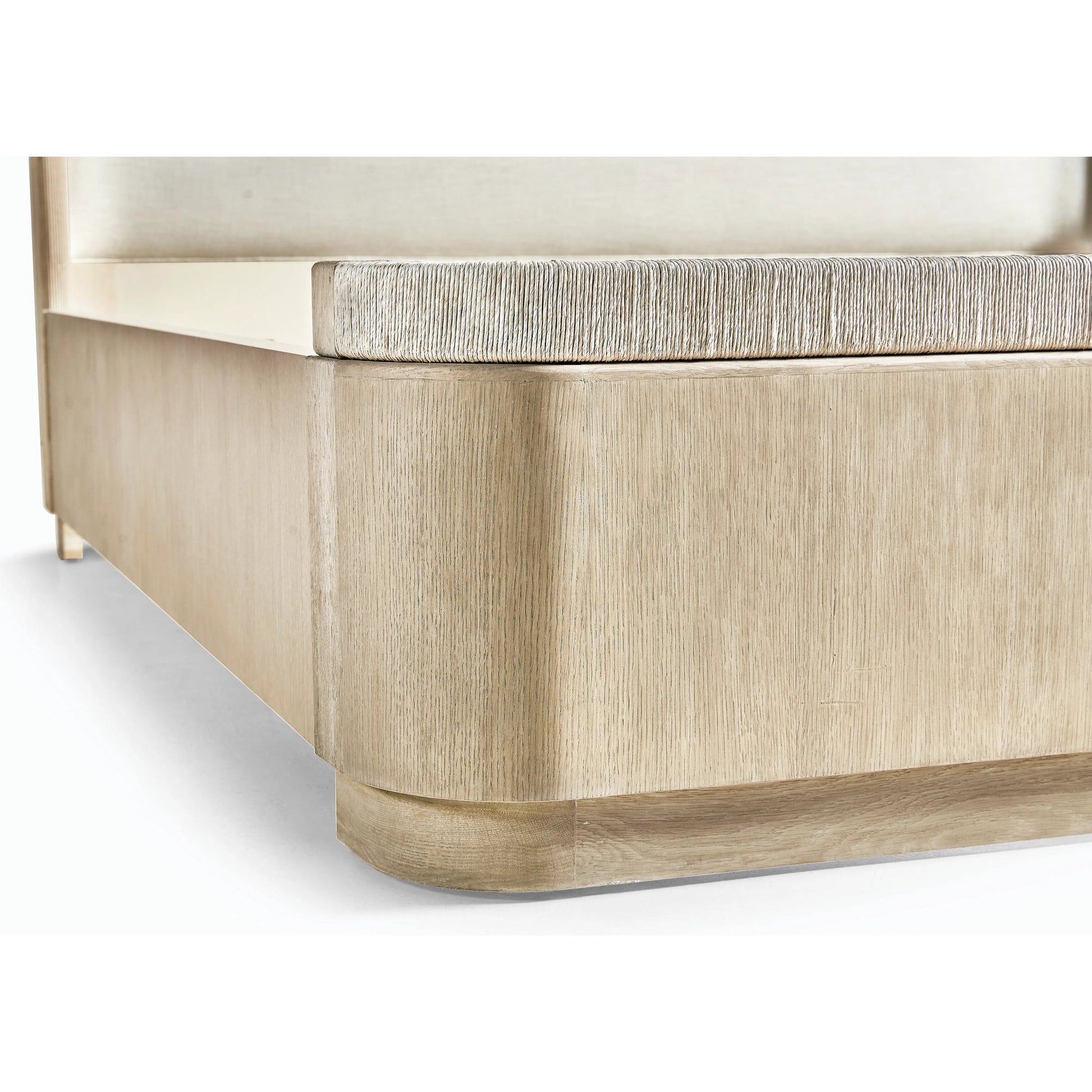 Bowline Shelter Bed by Jonathan Charles in whitewash oak. Made from oak veneers, danish cord, foam, fabric in a modern style.
