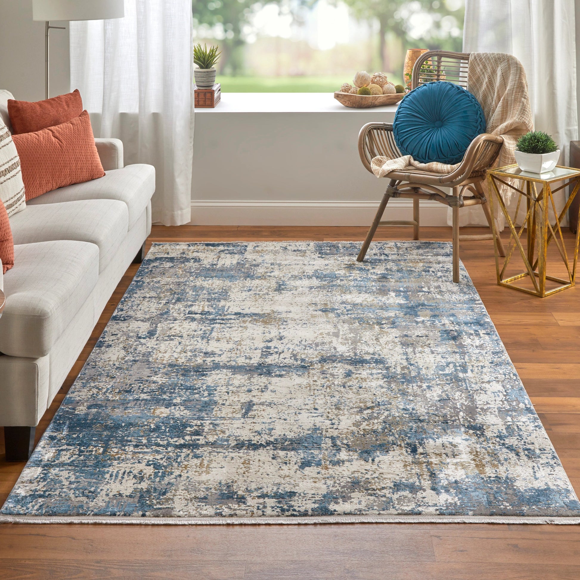 Cadiz Rug - 3891F by Feizy in ivory, tan, blue. Made from viscose, acrylic in a unique style.