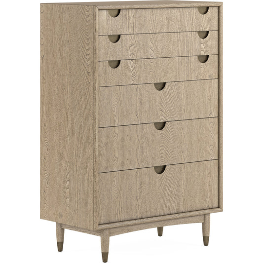 Finn Drawer Chest by A.R.T. Furniture in tawny. Made from parawood solids, elm veneer, metal in a modern style.