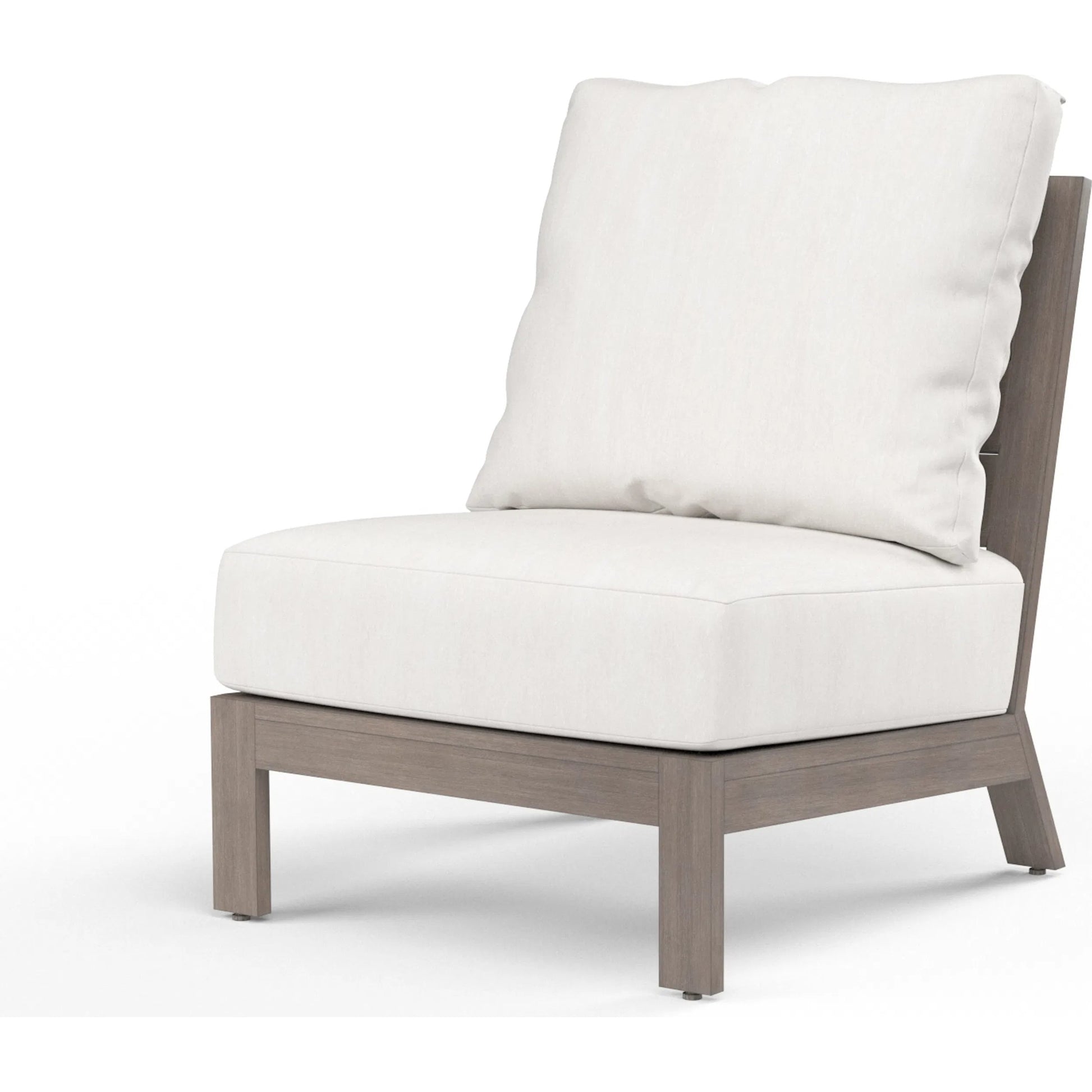 Laguna Outdoor Armless Club in Canvas Flax by Sunset West in driftwood. Made from aluminum in a modern style.