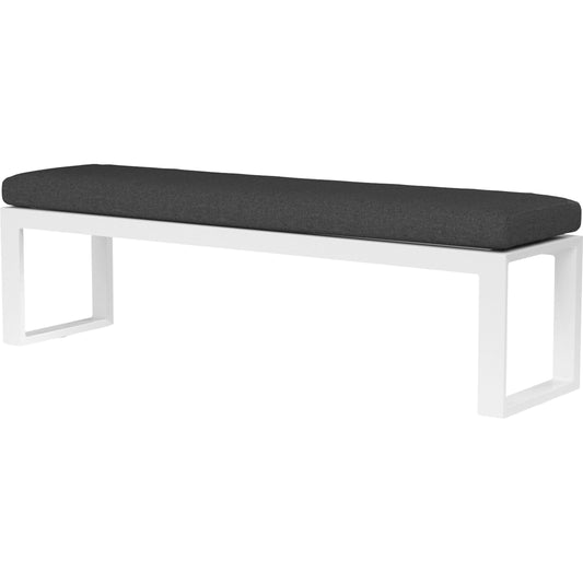 Newport Outdoor Dining Bench by Sunset West in whites/creams/beiges. Made from aluminum in a modern style.