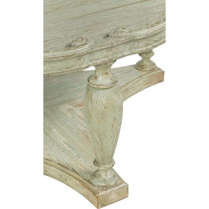 Traditions Round Cocktail Table by Hooker Furniture in pistachio. Made from pine veneers, solid-wood edge top in a cottage & farmhouse style.