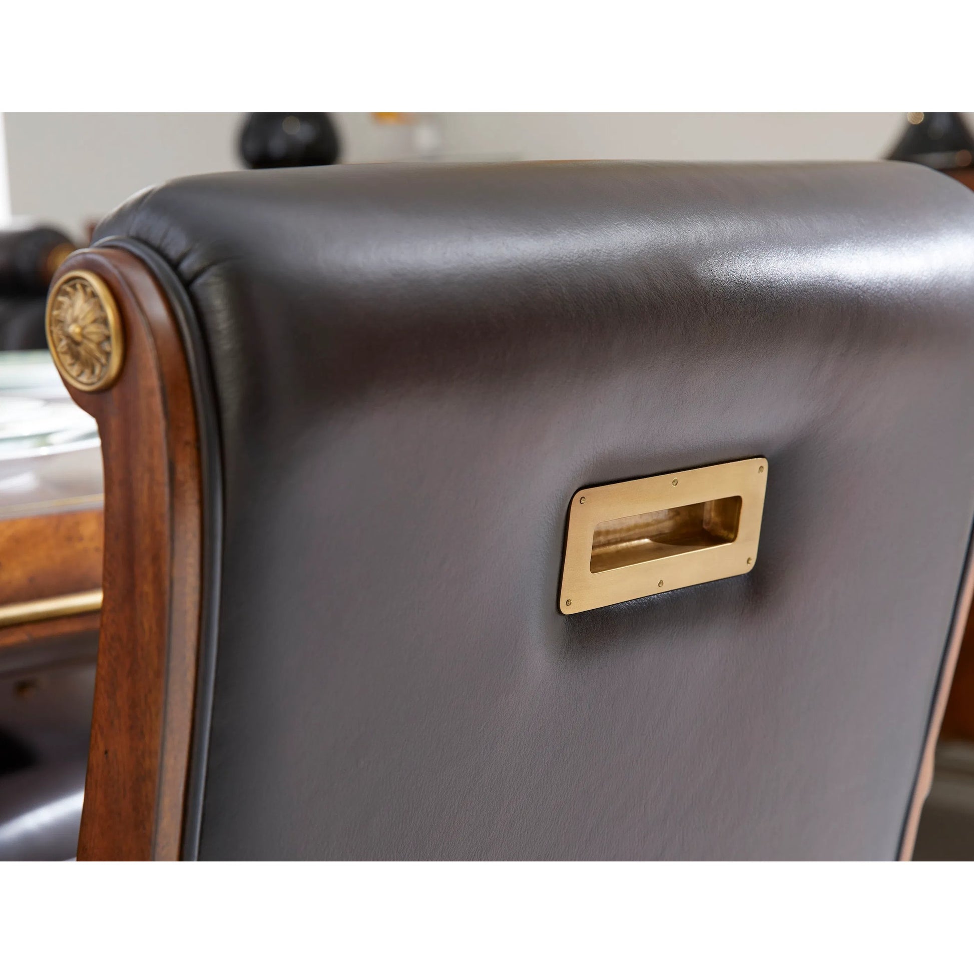 Viceroy Side Chair by Jonathan Charles in viceroy brown santos. Made from local mahogany, leather, brass in a traditional style.