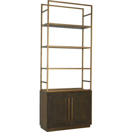 Elliot Bookshelf by Moe's Home Collection in brown. Made from solid oak, iron frame in a modern style.