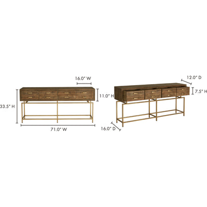 Aristocrat Console Table by Moe's Home Collection in natural and honey brown. Made from reclaimed fir wood, metal in a modern style.