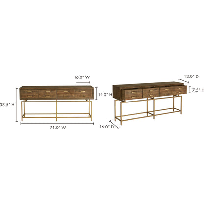 Aristocrat Console Table by Moe's Home Collection in natural and honey brown. Made from reclaimed fir wood, metal in a modern style.