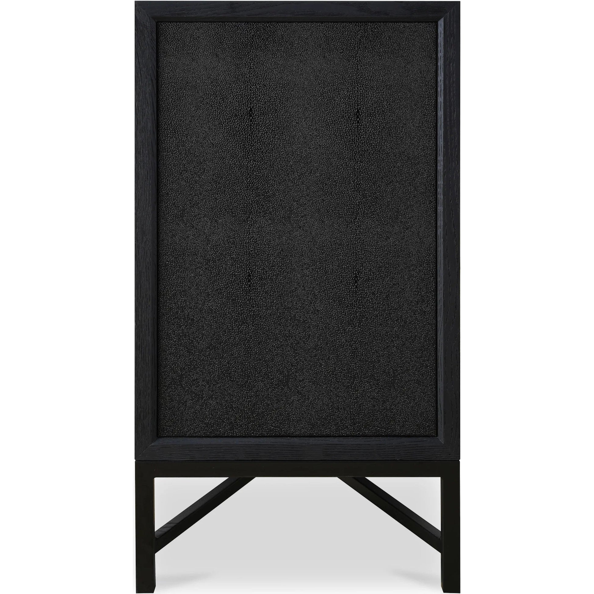 Mako Sideboard by Moe's Home Collection. Made from shagreen patterned polyurethane, solid black oak frame, brass legs, plywood on door, side panel, top panel back panel in a modern style.