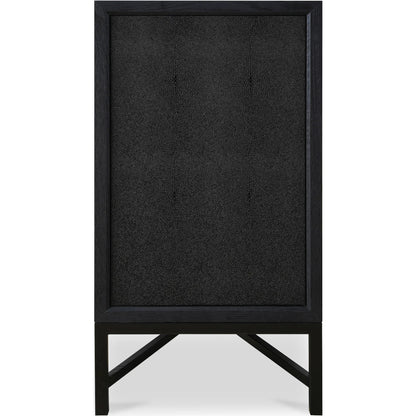 Mako Sideboard by Moe's Home Collection. Made from shagreen patterned polyurethane, solid black oak frame, brass legs, plywood on door, side panel, top panel back panel in a modern style.