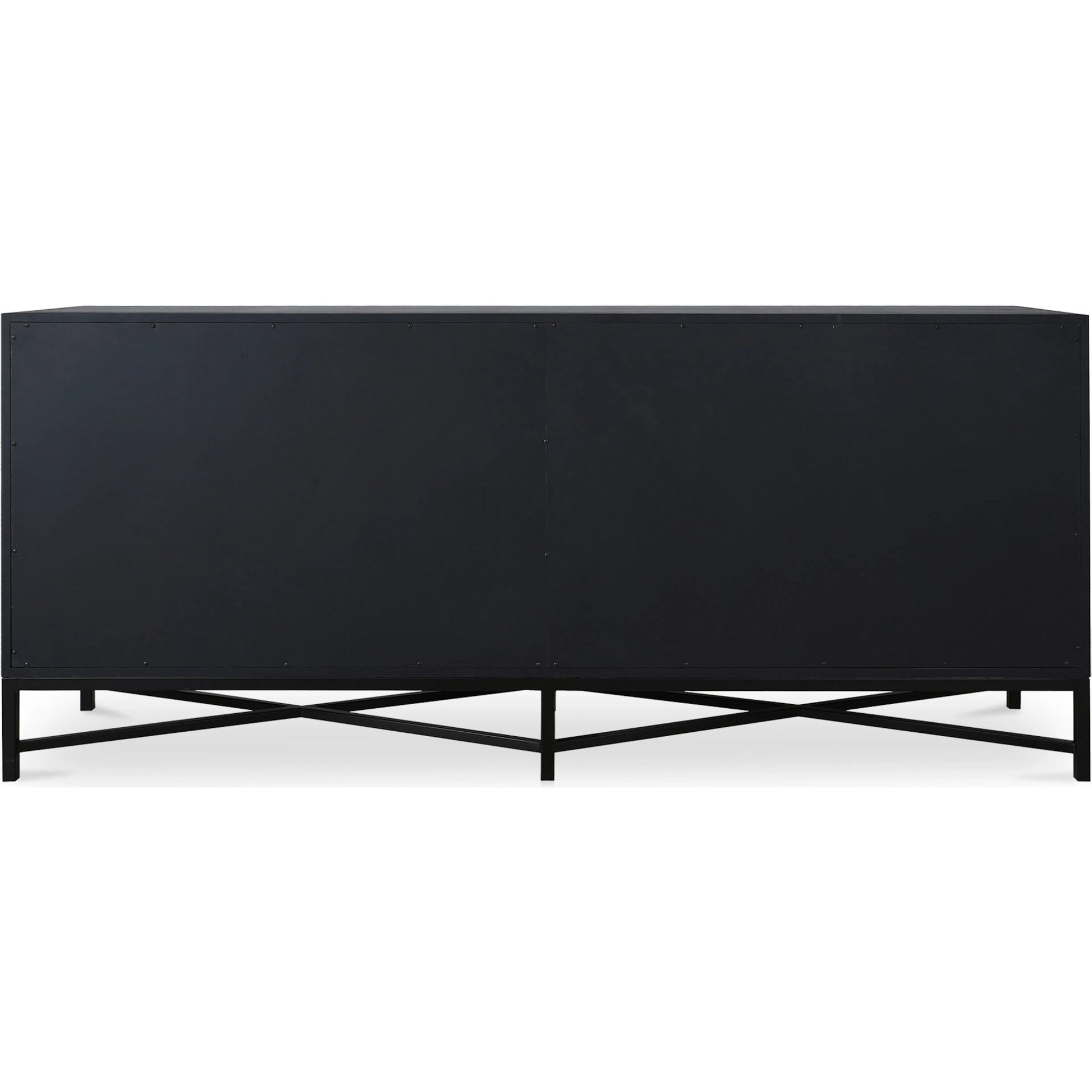 Mako Sideboard by Moe's Home Collection. Made from shagreen patterned polyurethane, solid black oak frame, brass legs, plywood on door, side panel, top panel back panel in a modern style.