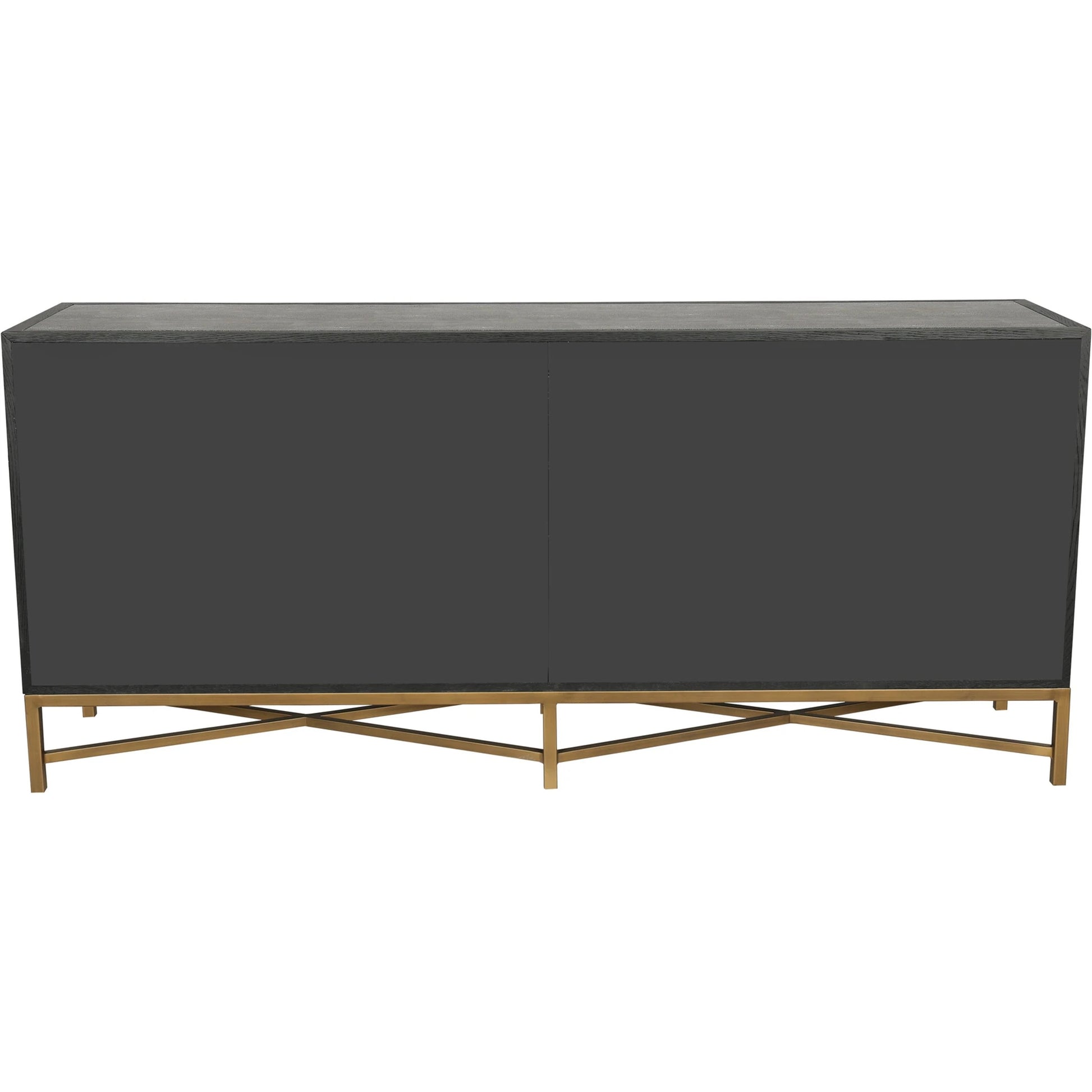 Mako Sideboard by Moe's Home Collection. Made from shagreen patterned polyurethane, solid black oak frame, brass legs, plywood on door, side panel, top panel back panel in a modern style.