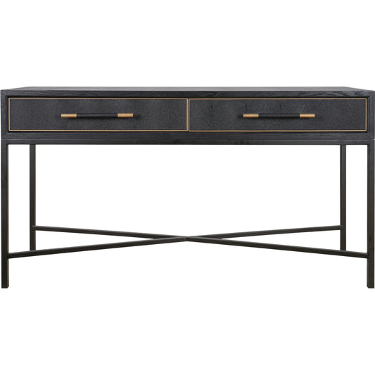 Mako Console Table by Moe's Home Collection in black and black. Made from solid oak in frame, pu leather, metal leg in a unique style.
